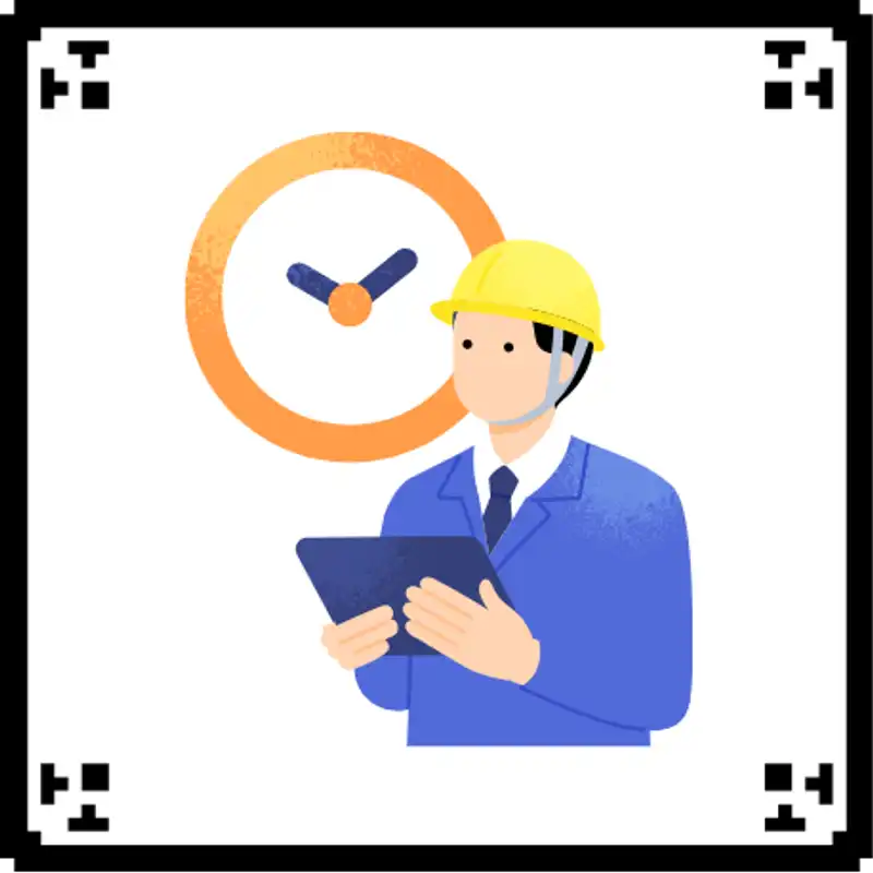 時計を背景に仕事をする人のイラスト