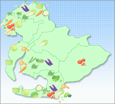 県内野菜産地のマップ