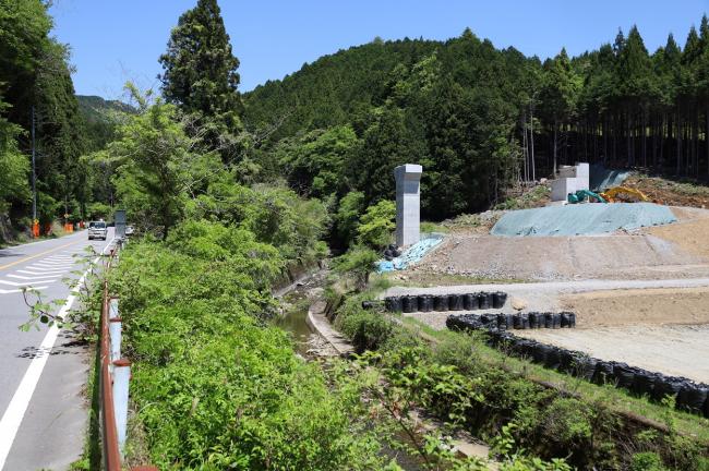 付替町道の橋脚が立っている様子。