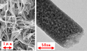 作成した多孔質酸化チタン ナノファイバーの拡大写真