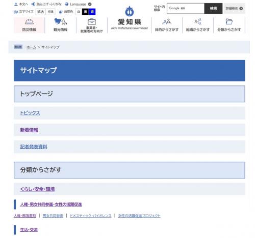 サイトマップの画面