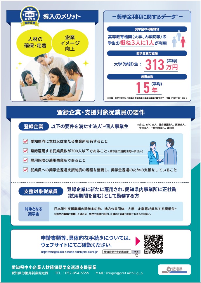 愛知県奨学金返還支援制度のチラシ２