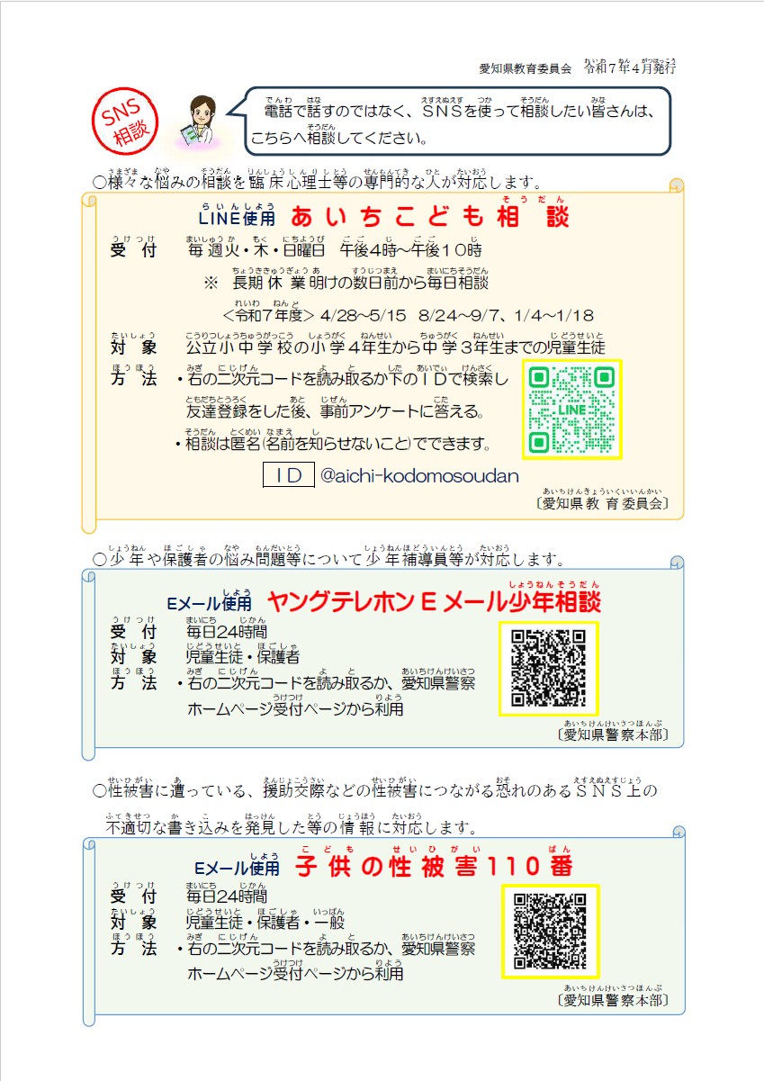 相談窓口（裏面）