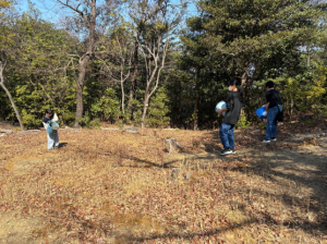 竹チップの散布による学校林の整備